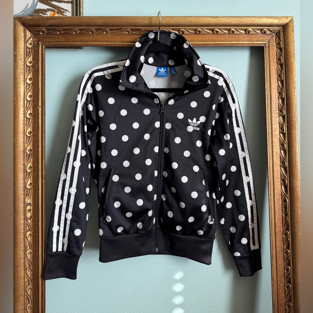 Adidas supergirl 3 stripe Black and White Polka Dot track Jacket